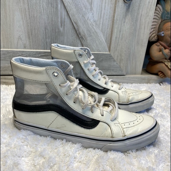 Vans Sk8 Hi Slim Cutout Mesh White Black Leather Shoes Mens 4.5 Womens 6 - Picture 3 of 15